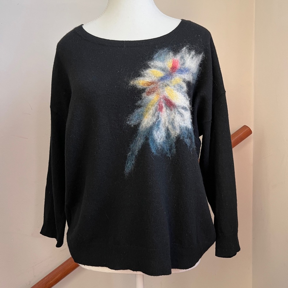 Troubadour‎ Black Boiled Wool Abstract Artsy Boxy Sweater Cashmere Lambswool Top